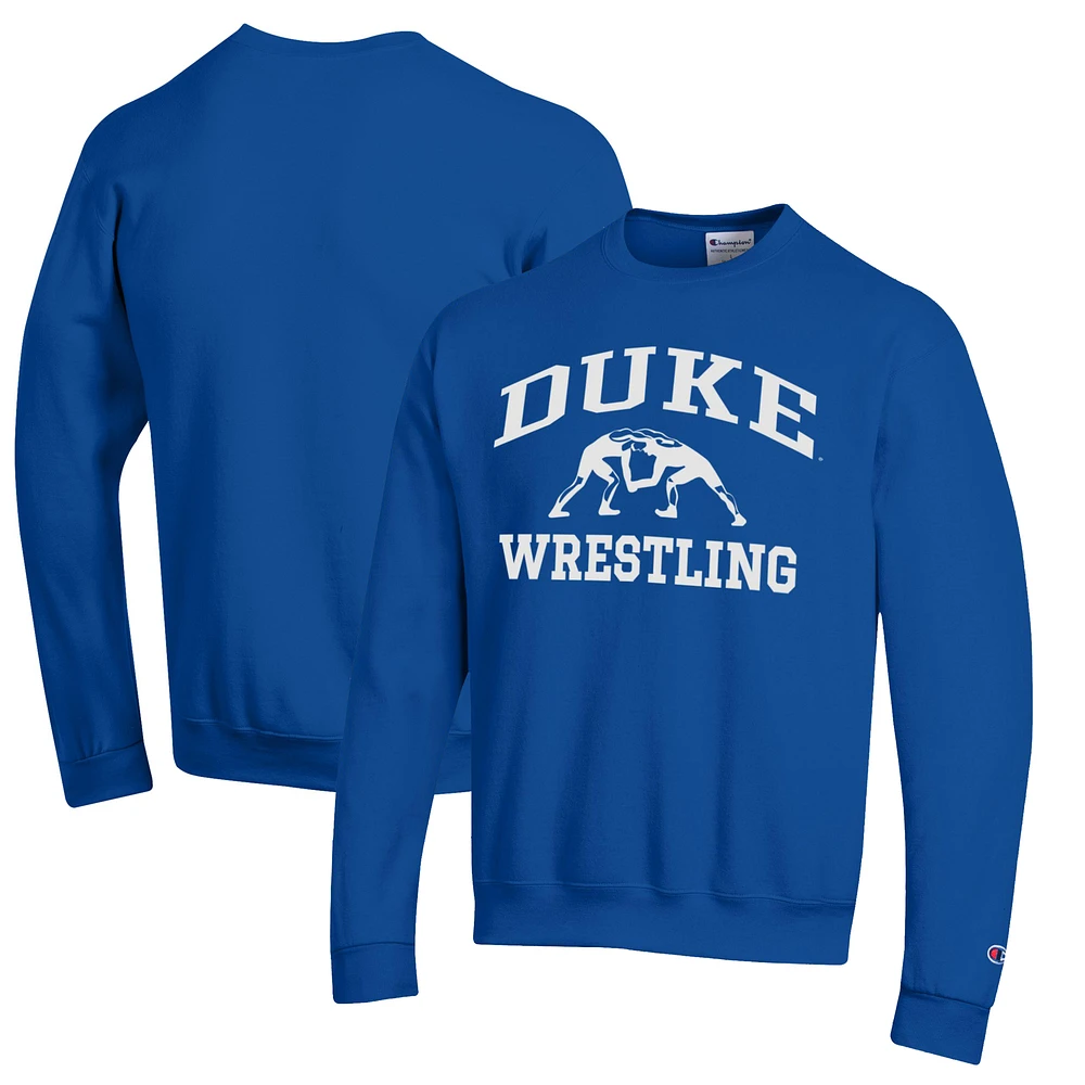 Men's Champion Royal Duke Blue Devils Icon Logo Wrestling Pullover Sweatshirt