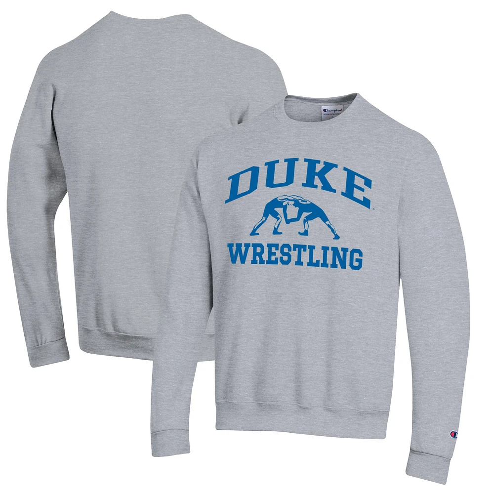 Men's Champion Gray Duke Blue Devils Icon Logo Wrestling Pullover Sweatshirt