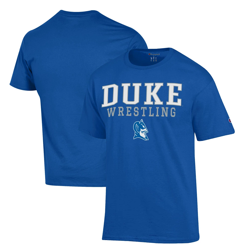 Men's Champion Royal Duke Blue Devils Stacked Logo Wrestling T-Shirt