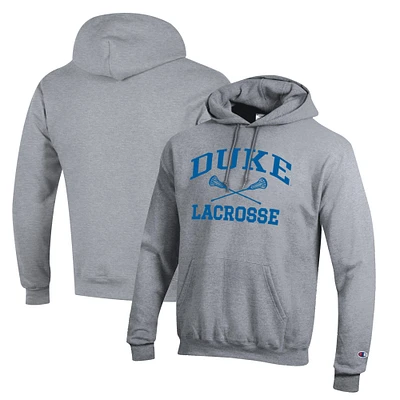 Men's Champion  Gray Duke Blue Devils Icon Logo Lacrosse Pullover Hoodie