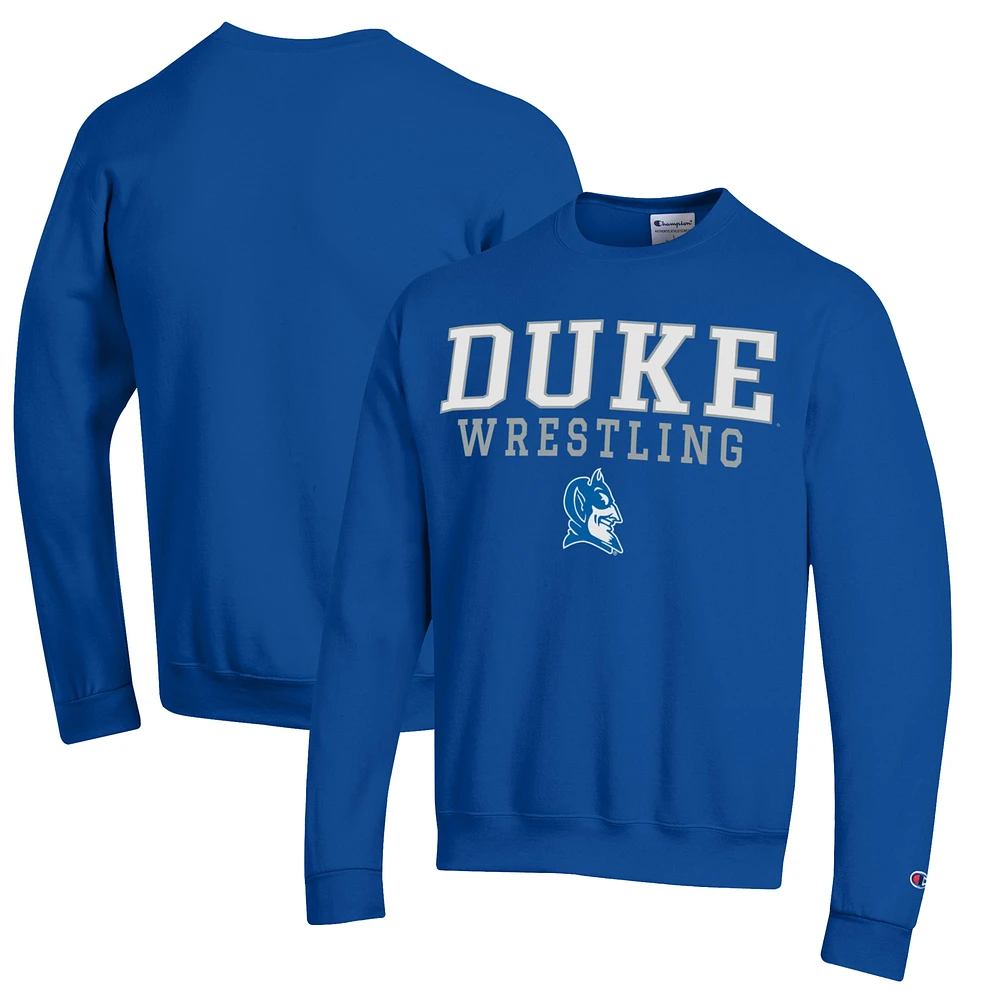 Men's Champion Royal Duke Blue Devils Stacked Logo Wrestling Pullover Sweatshirt