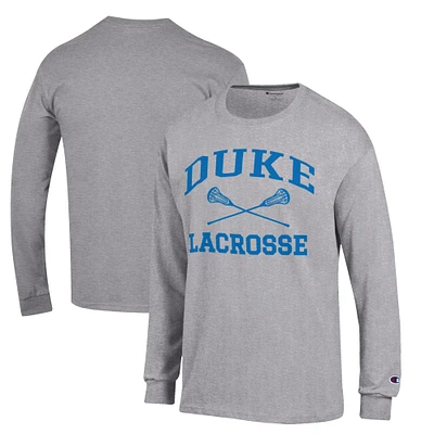 Men's Champion Gray Duke Blue Devils Icon Logo Lacrosse Long Sleeve T-Shirt