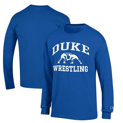 Men's Champion Royal Duke Blue Devils Icon Logo Wrestling Long Sleeve T-Shirt