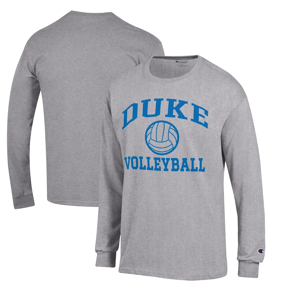 Men's Champion Gray Duke Blue Devils Icon Logo Volleyball Long Sleeve T-Shirt