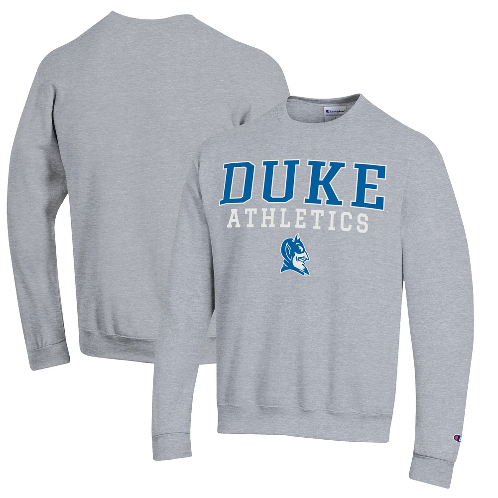 Men's Champion Gray Duke Blue Devils Stacked Logo Athletics Pullover Sweatshirt