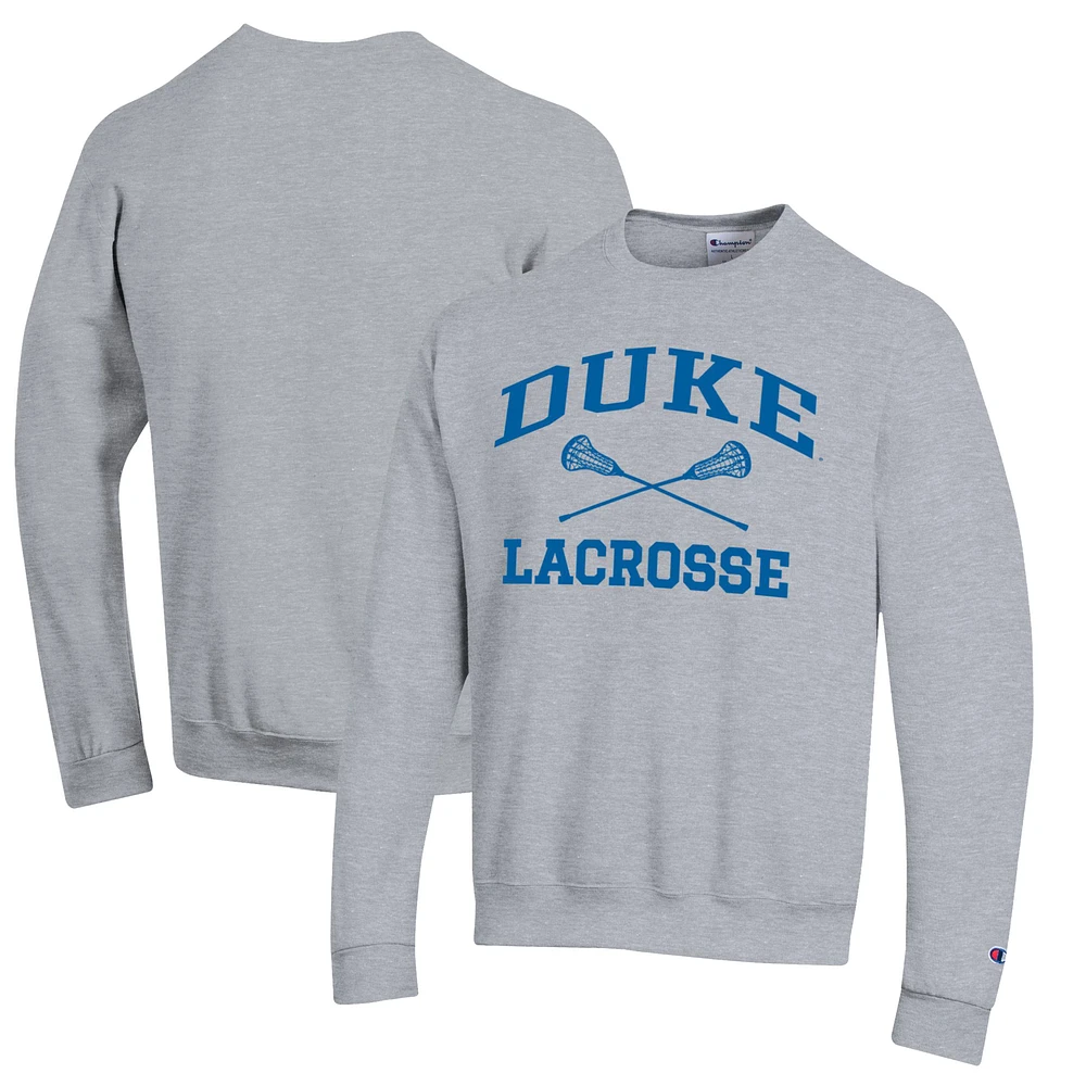 Men's Champion Gray Duke Blue Devils Icon Logo Lacrosse Pullover Sweatshirt