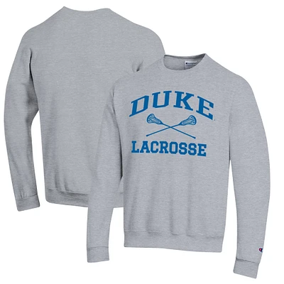 Men's Champion Gray Duke Blue Devils Icon Logo Lacrosse Pullover Sweatshirt