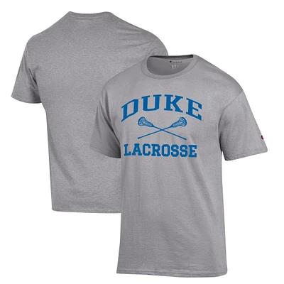 Men's Champion Gray Duke Blue Devils Icon Logo Lacrosse T-Shirt