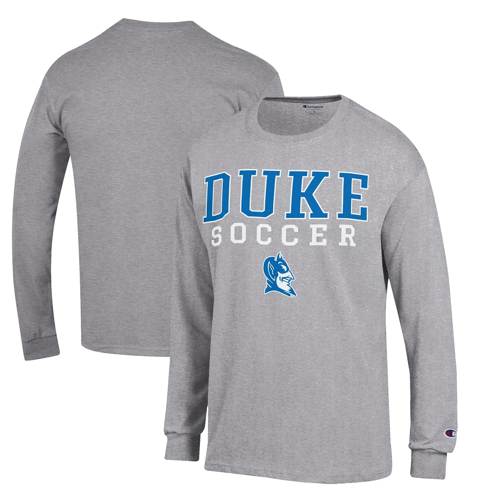 Men's Champion Gray Duke Blue Devils Stacked Logo Soccer Long Sleeve T-Shirt
