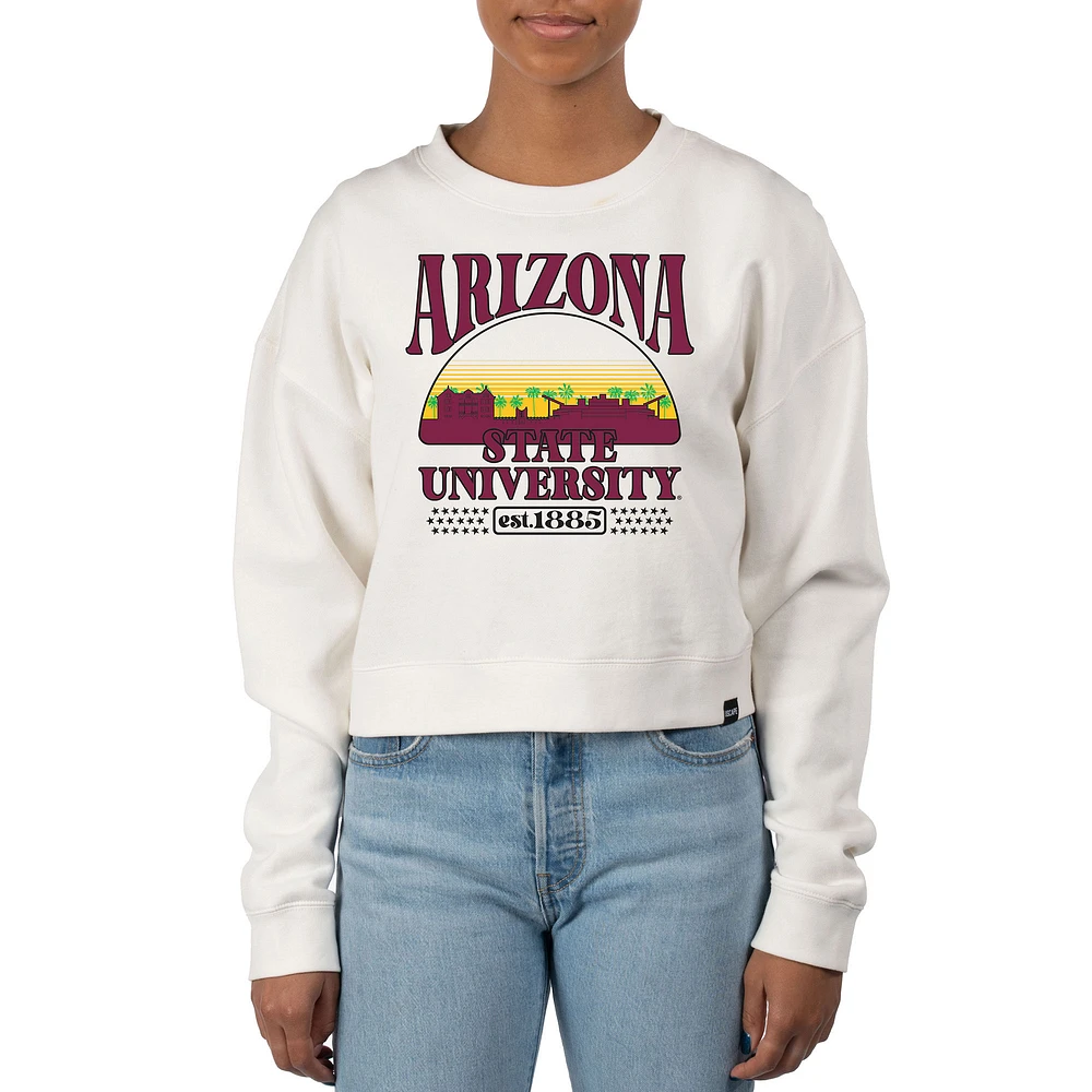 Women's Uscape Apparel Cream Arizona State Sun Devils Pigment Dyed Local Skyline Fleece Crop Crewneck Sweatshirt