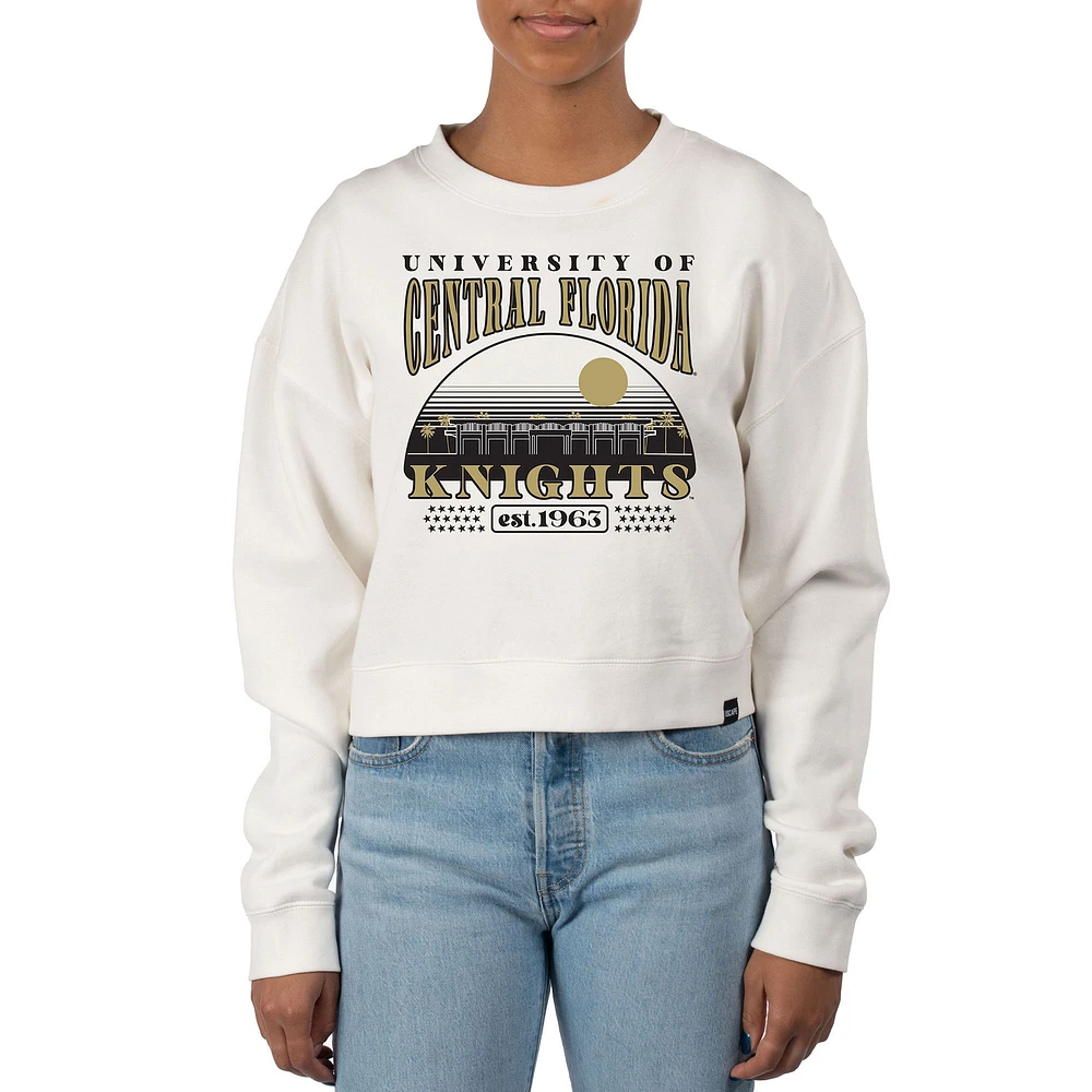 Women's Uscape Apparel Cream UCF Knights Pigment Dyed Local Skyline Fleece Crop Crewneck Sweatshirt