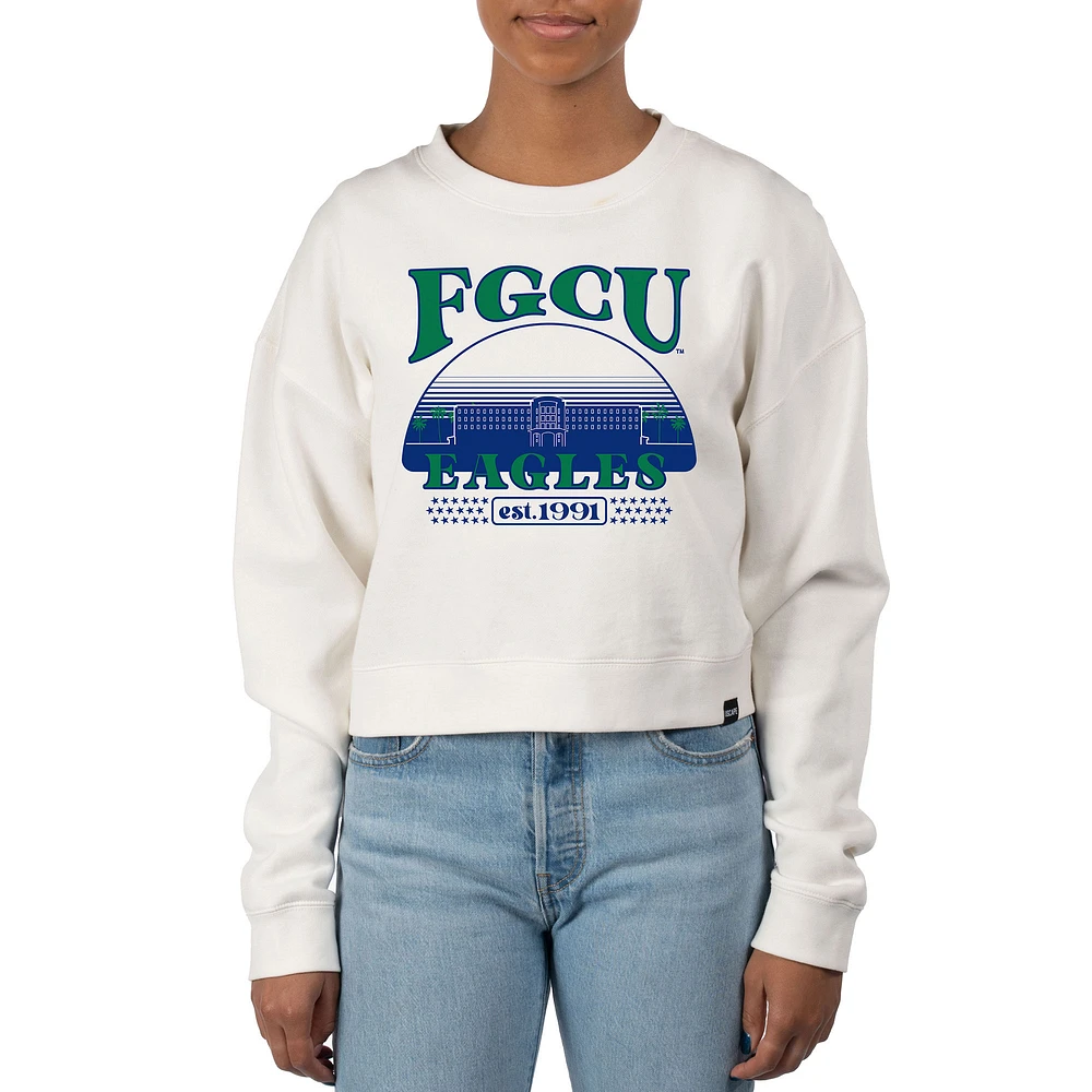 Women's Uscape Apparel Cream Florida Gulf Coast Eagles Pigment Dyed Local Skyline Fleece Crop Crewneck Sweatshirt