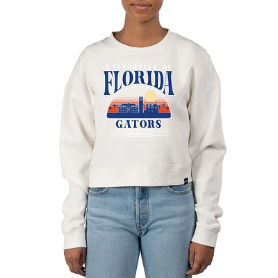 Women's Uscape Apparel Cream Florida Gators Pigment Dyed Local Skyline Fleece Crop Crewneck Sweatshirt