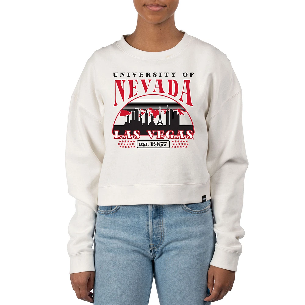 Women's Uscape Apparel Cream UNLV Rebels Pigment Dyed Local Skyline Fleece Crop Crewneck Sweatshirt