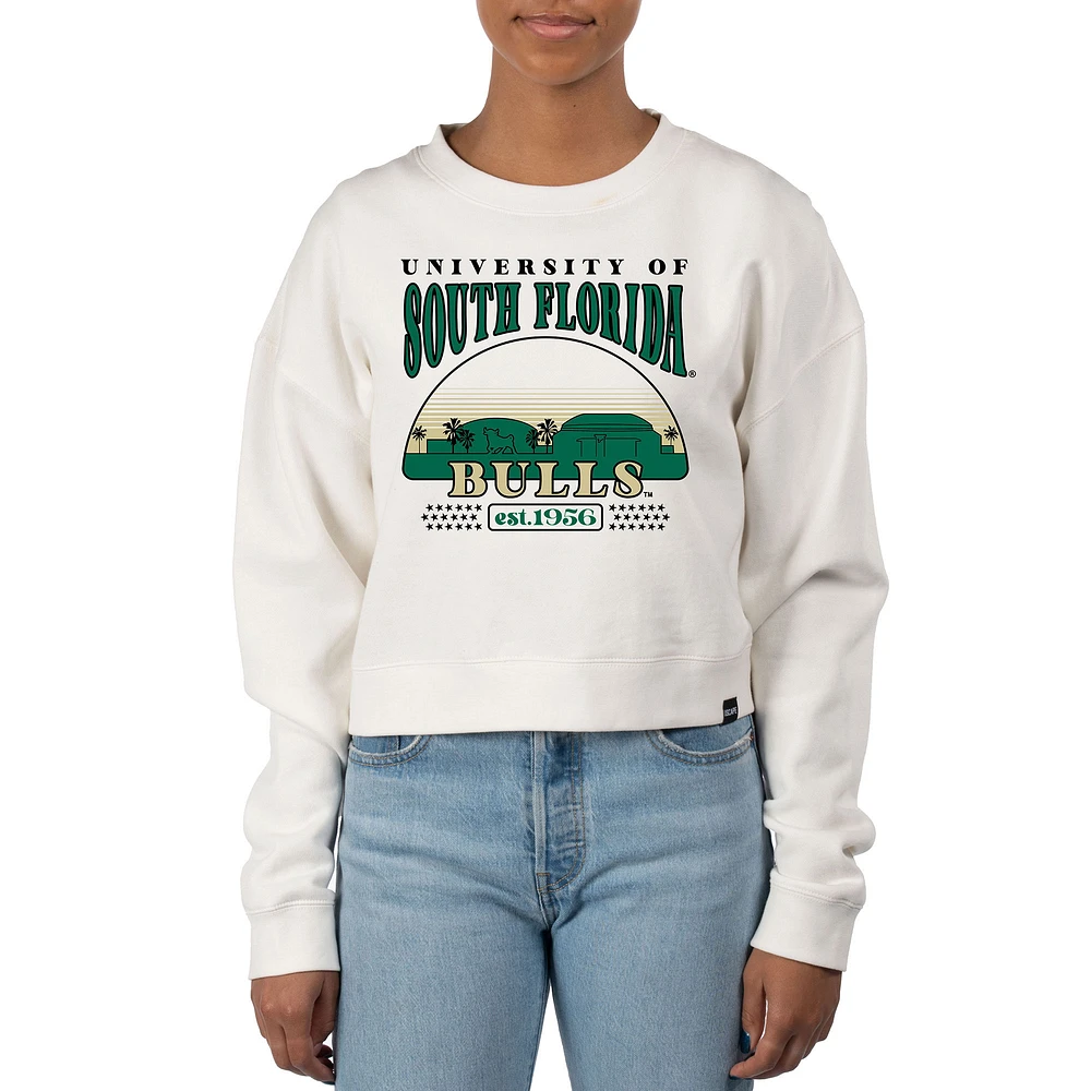 Women's Uscape Apparel Cream South Florida Bulls Pigment Dyed Local Skyline Fleece Crop Crewneck Sweatshirt
