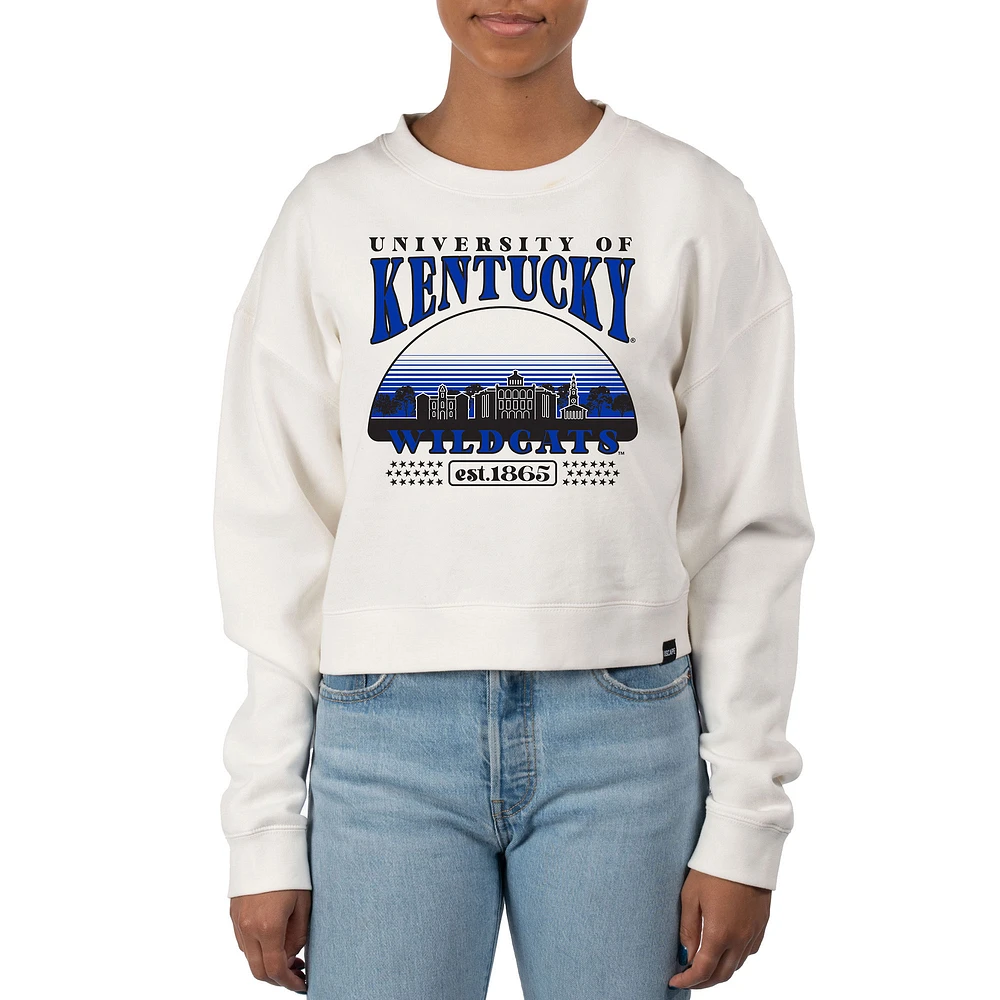 Women's Uscape Apparel Cream Kentucky Wildcats Pigment Dyed Local Skyline Fleece Crop Crewneck Sweatshirt