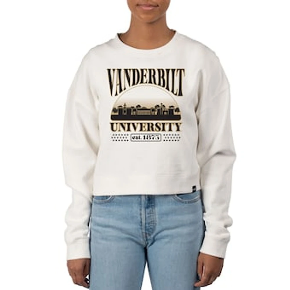 Women's Uscape Apparel Cream Vanderbilt Commodores Pigment Dyed Local Skyline Fleece Crop Crewneck Sweatshirt