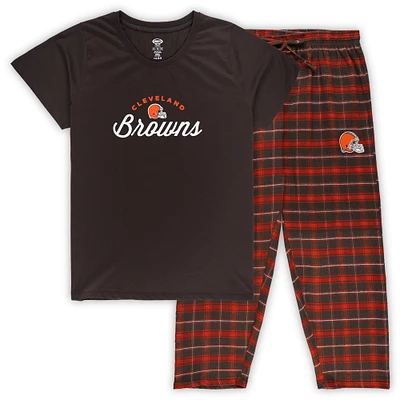 Women's Concepts Sport Brown Cleveland Browns Plus Badge Top & Flannel Pants Sleep Set