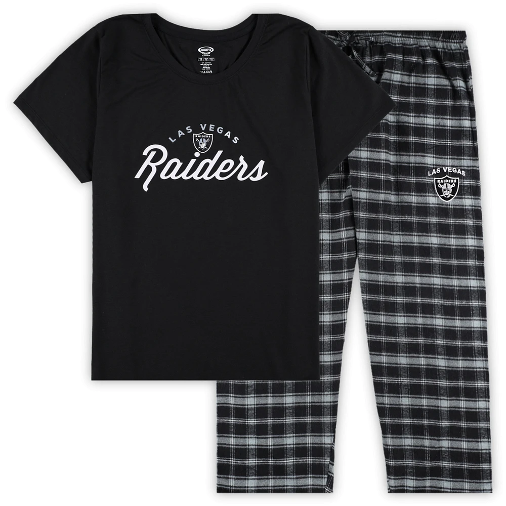 Women's Concepts Sport Black Las Vegas Raiders Plus Badge Top & Flannel Pants Sleep Set