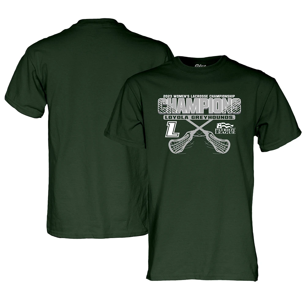 Blue 84 Green Loyola Greyhounds 2023 Patriot League Women's Lacrosse Tournament Champions T-Shirt