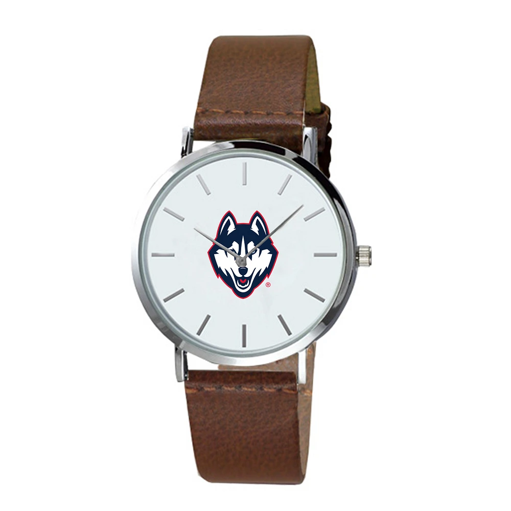 Men's Brown UConn Huskies Plexus Leather Watch