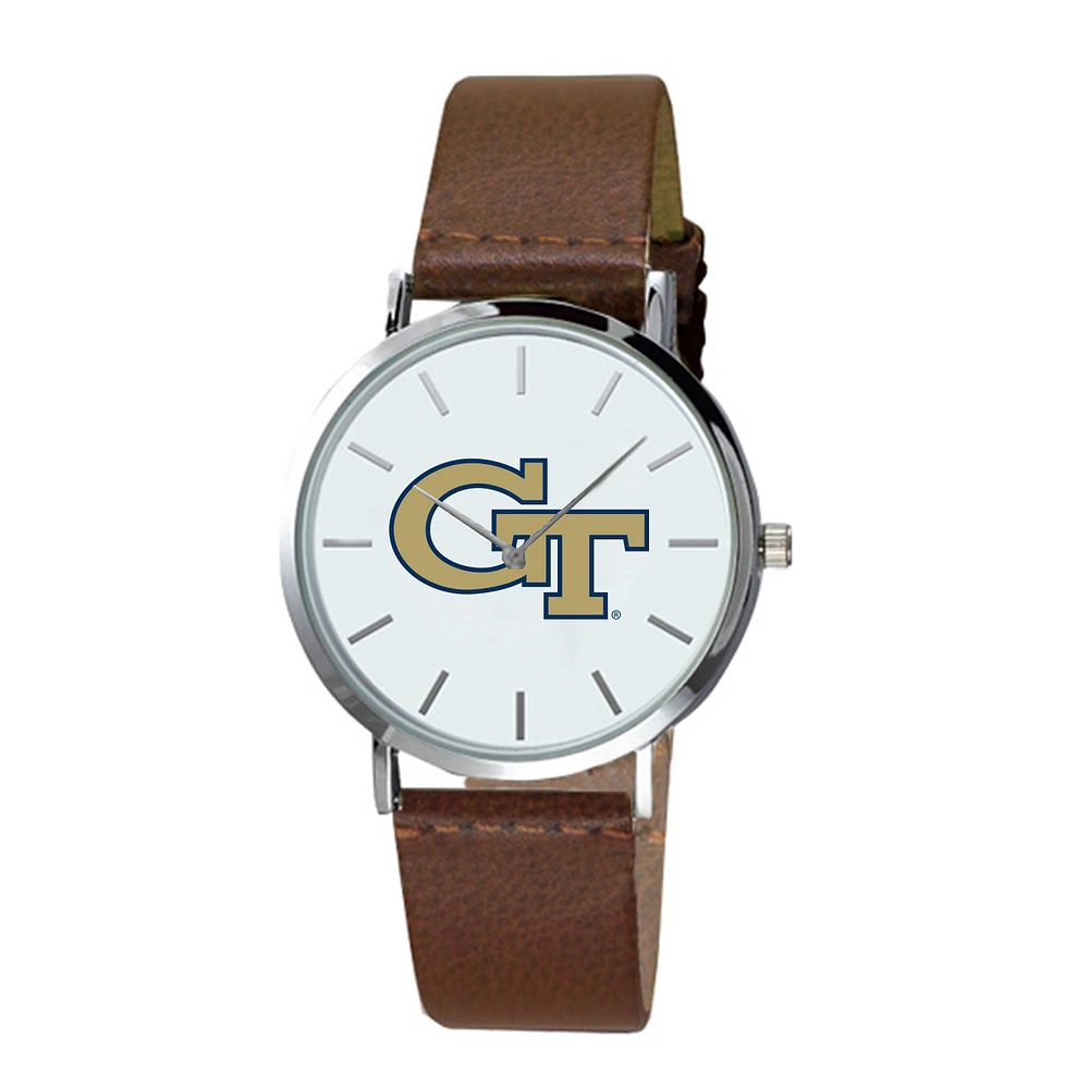 Men's Brown Georgia Tech Yellow Jackets Plexus Leather Watch