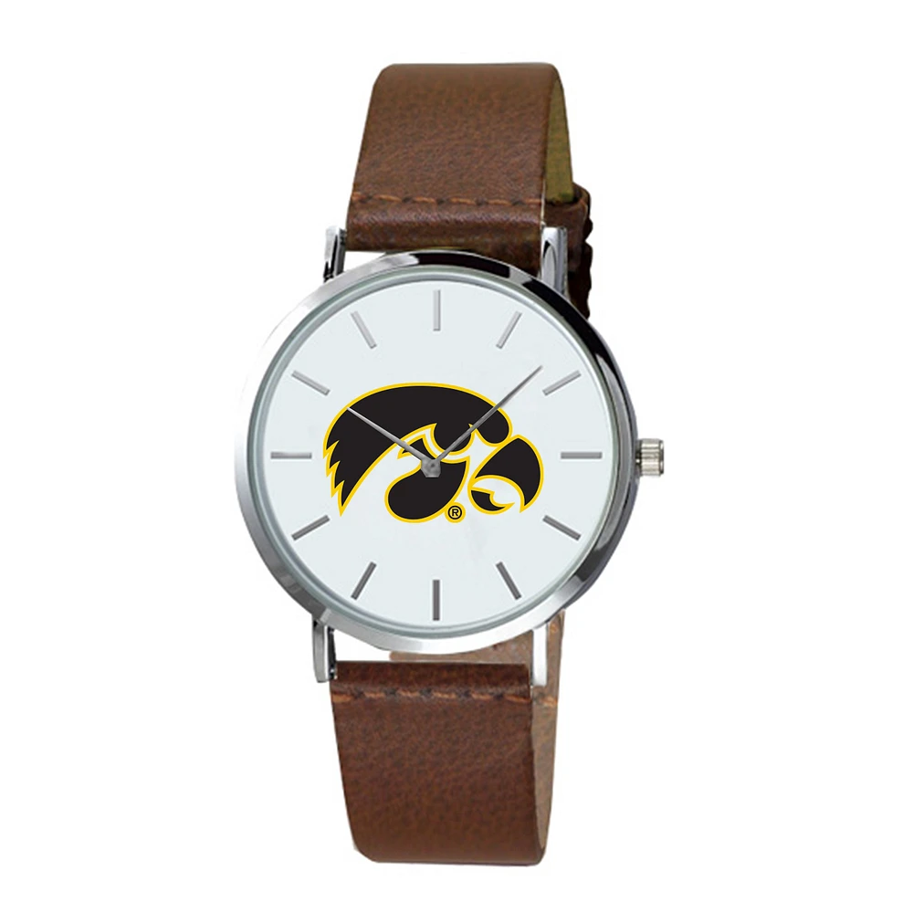 Men's Brown Iowa Hawkeyes Plexus Leather Watch