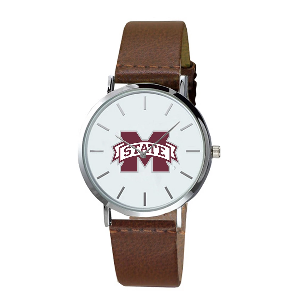 Men's Brown Mississippi State Bulldogs Plexus Leather Watch