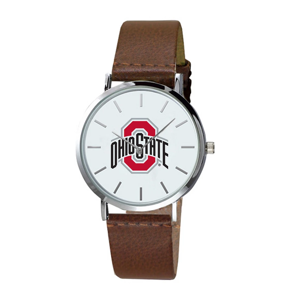 Men's Brown Ohio State Buckeyes Plexus Leather Watch