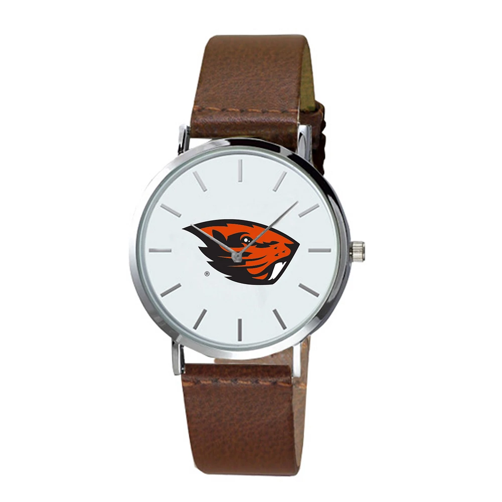 Men's Brown Oregon State Beavers Plexus Leather Watch