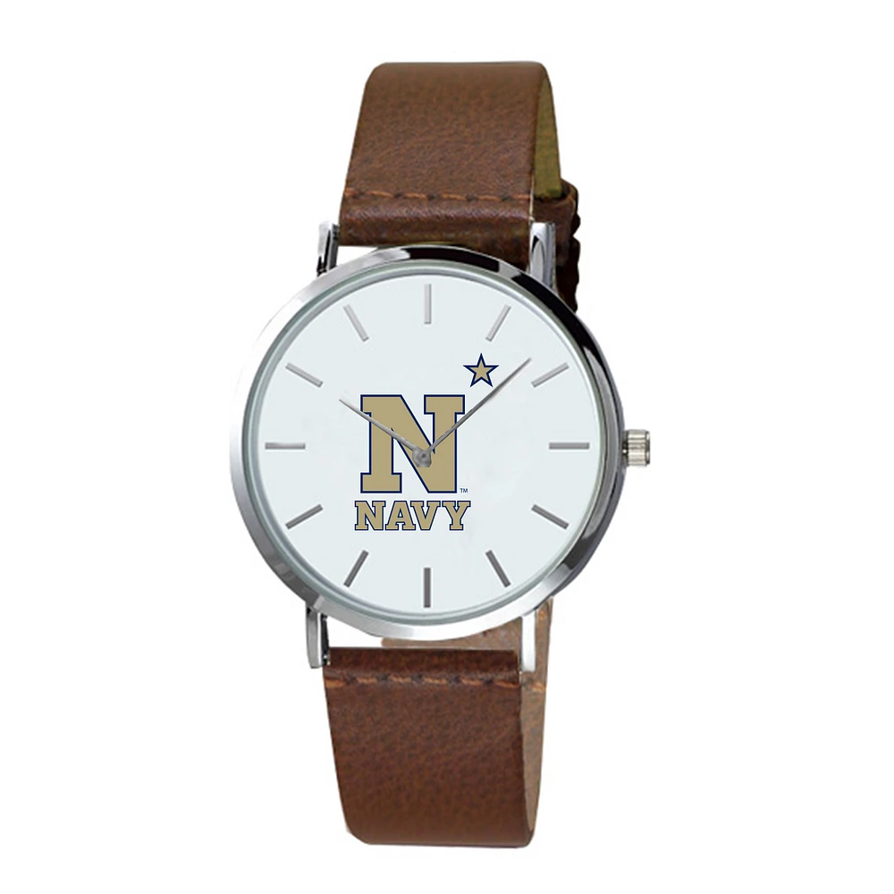Men's Brown Navy Midshipmen Plexus Leather Watch