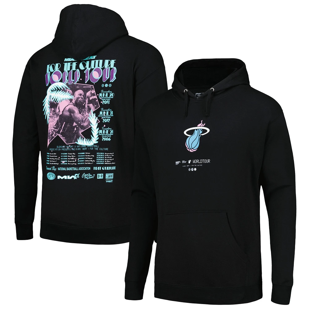 Unisex Bleacher Report x Mitchell & Ness Black Miami Heat World Tour Pullover Hoodie