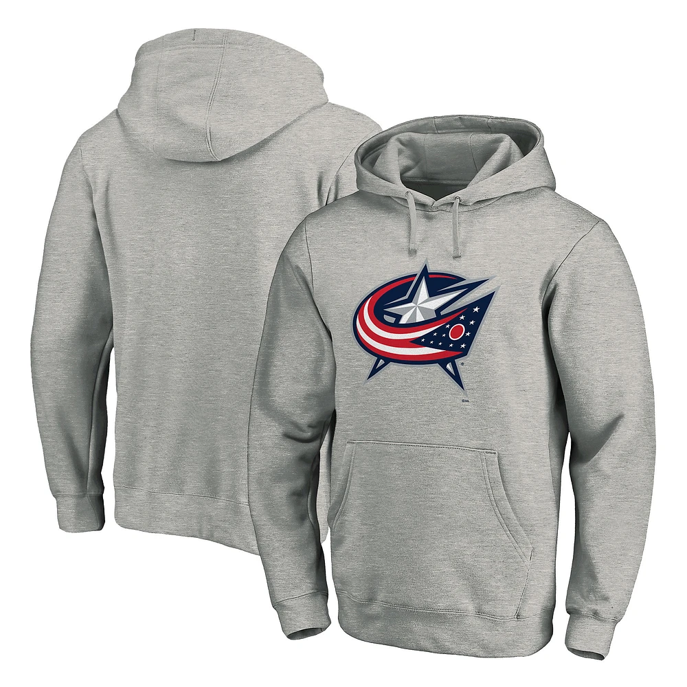 Men's Gray Columbus Blue Jackets Primary Logo Pullover Hoodie