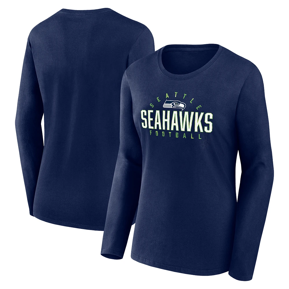 Women's Fanatics College Navy Seattle Seahawks Plus Size Foiled Play Long Sleeve T-Shirt