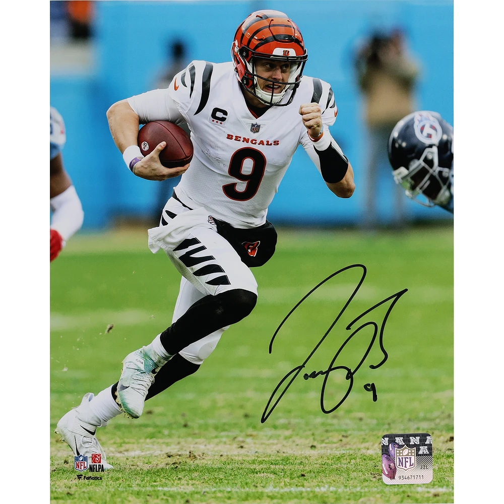 Joe Burrow Cincinnati Bengals Autographed 8" x 10" Running in White Jersey Photograph