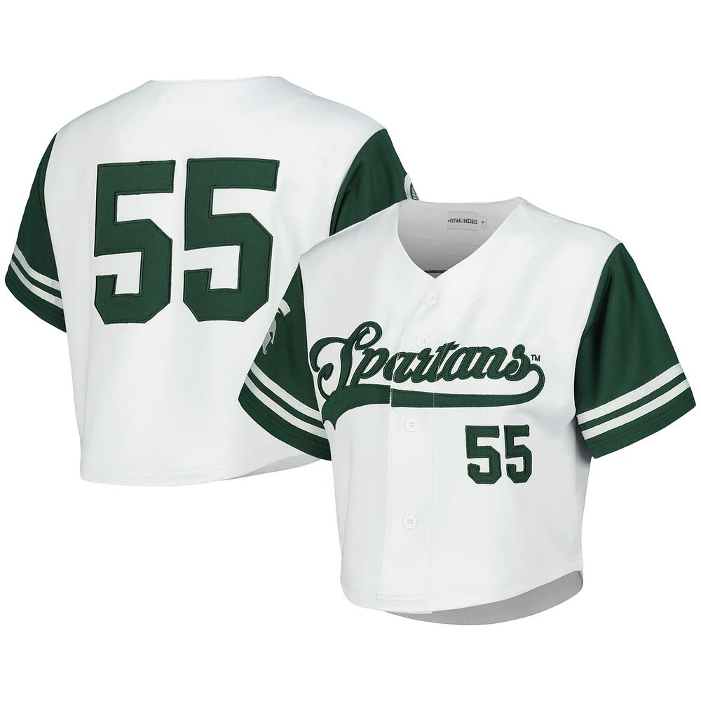 Women's Established & Co. White Michigan State Spartans Baseball Jersey Cropped T-Shirt