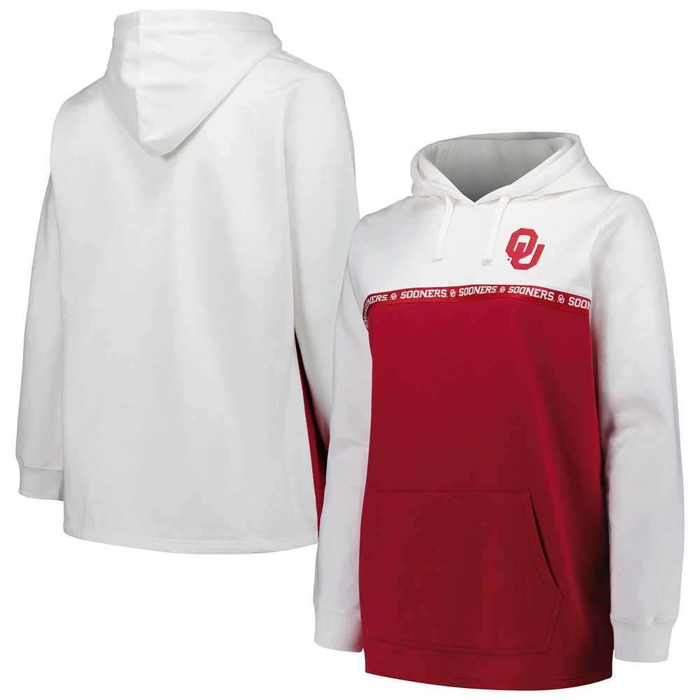 Women's Profile White/Crimson Oklahoma Sooners Plus Taping Pullover Hoodie