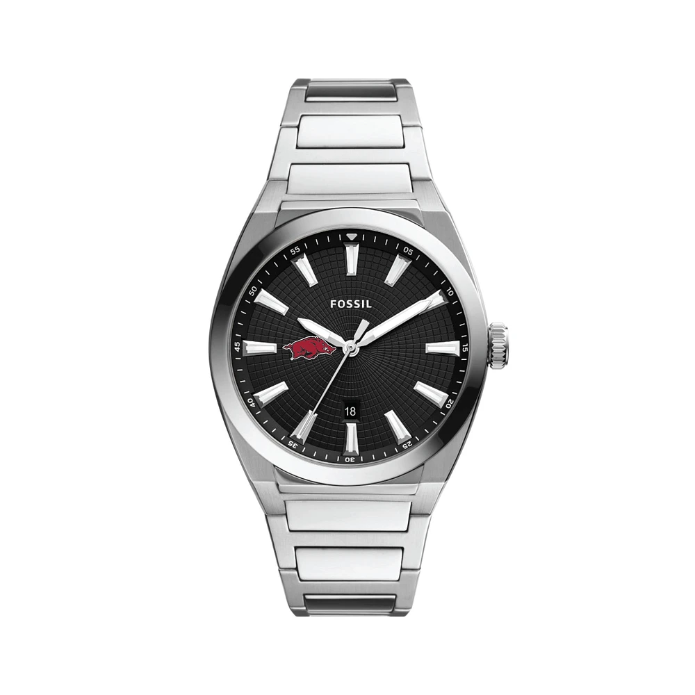Men's Fossil Black Arkansas Razorbacks Everett Stainless Steel Watch