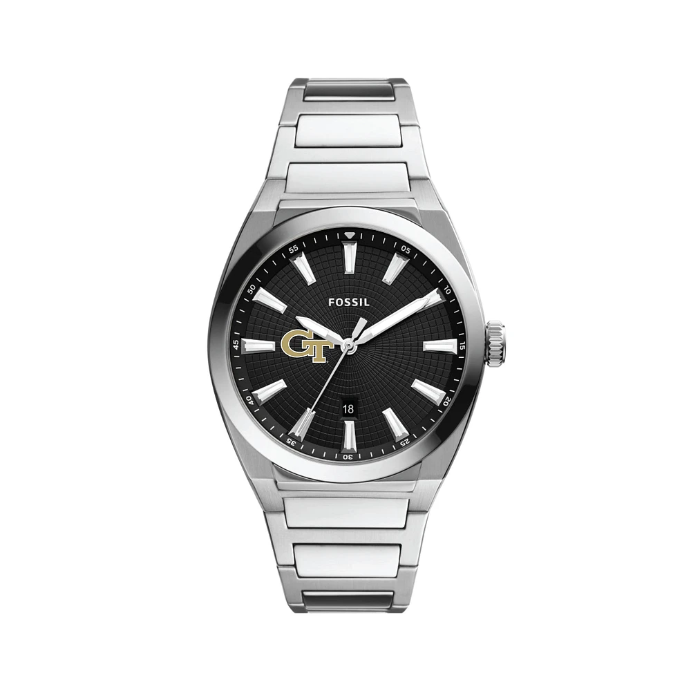 Men's Fossil Black Georgia Tech Yellow Jackets Everett Stainless Steel Watch
