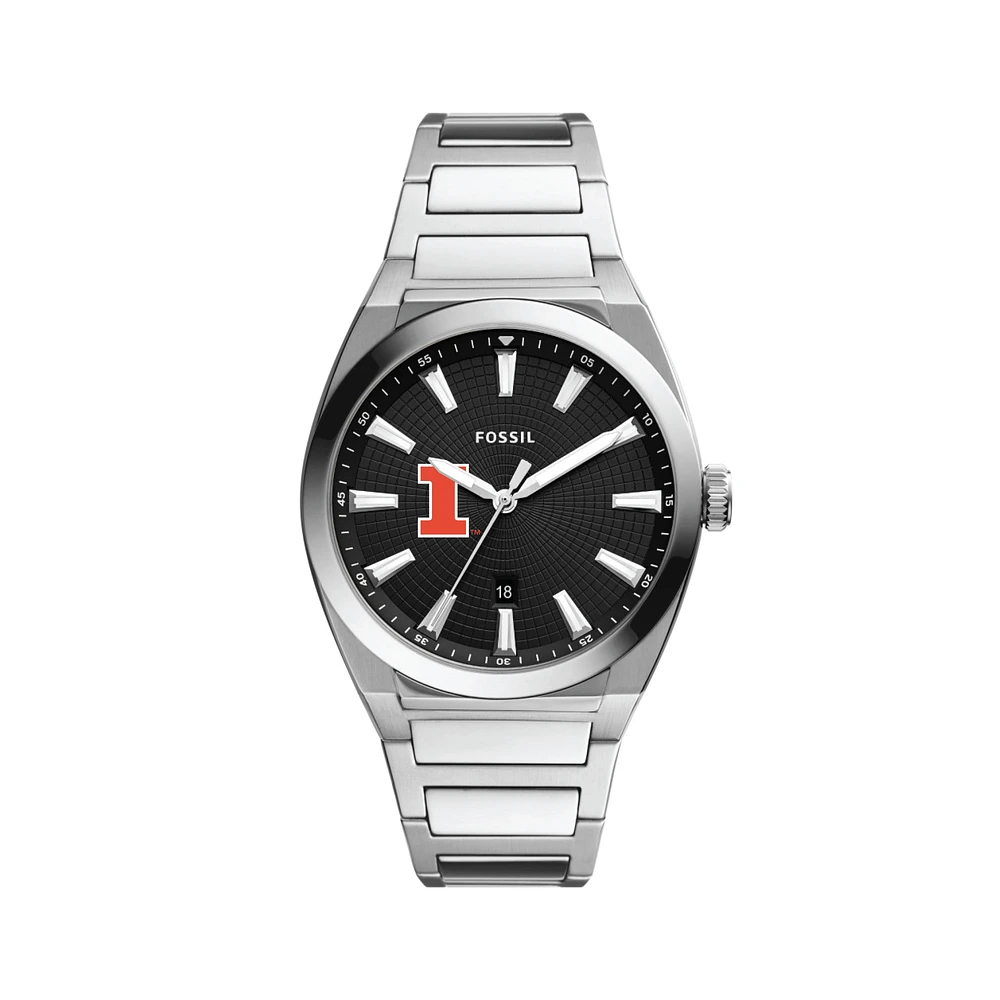 Men's Fossil Black Illinois Fighting Illini Everett Stainless Steel Watch