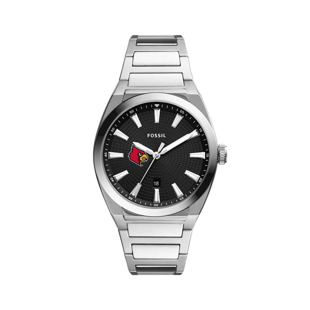 Men's Fossil Black Louisville Cardinals Everett Stainless Steel Watch