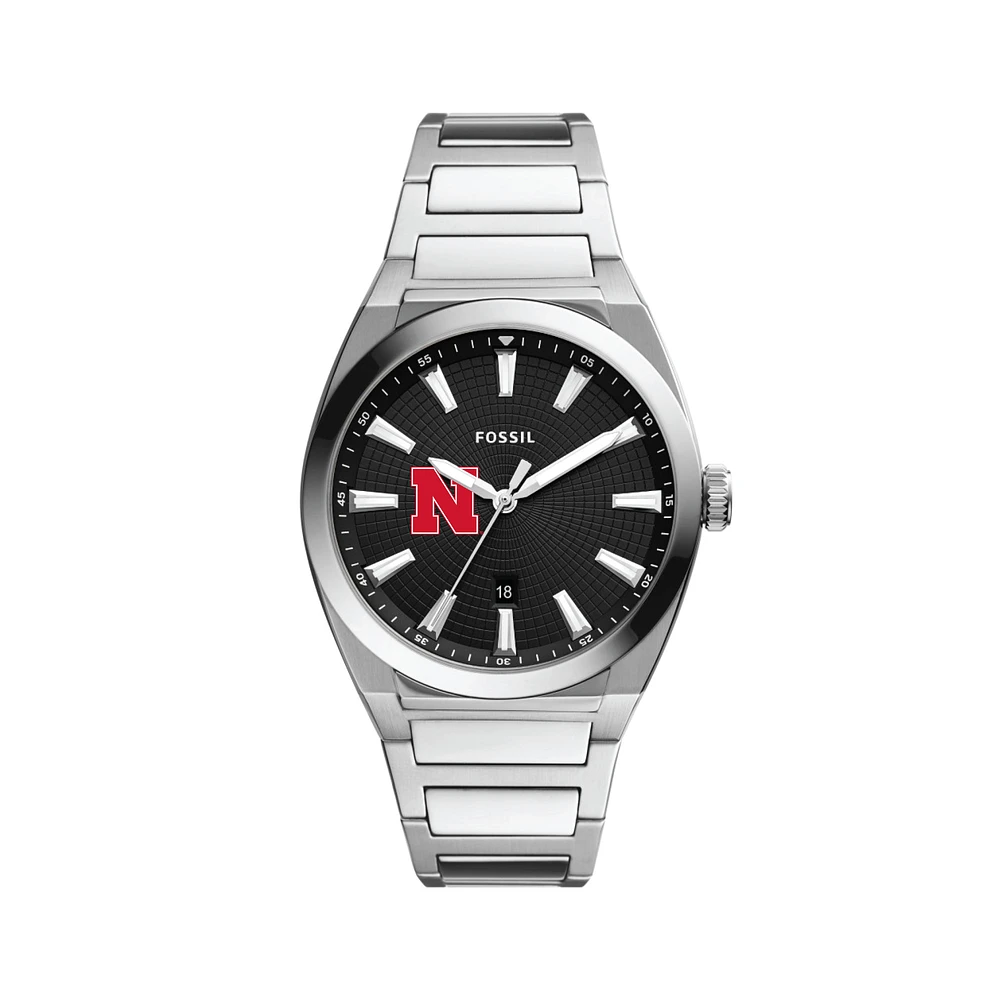 Men's Fossil Black Nebraska Huskers Everett Stainless Steel Watch