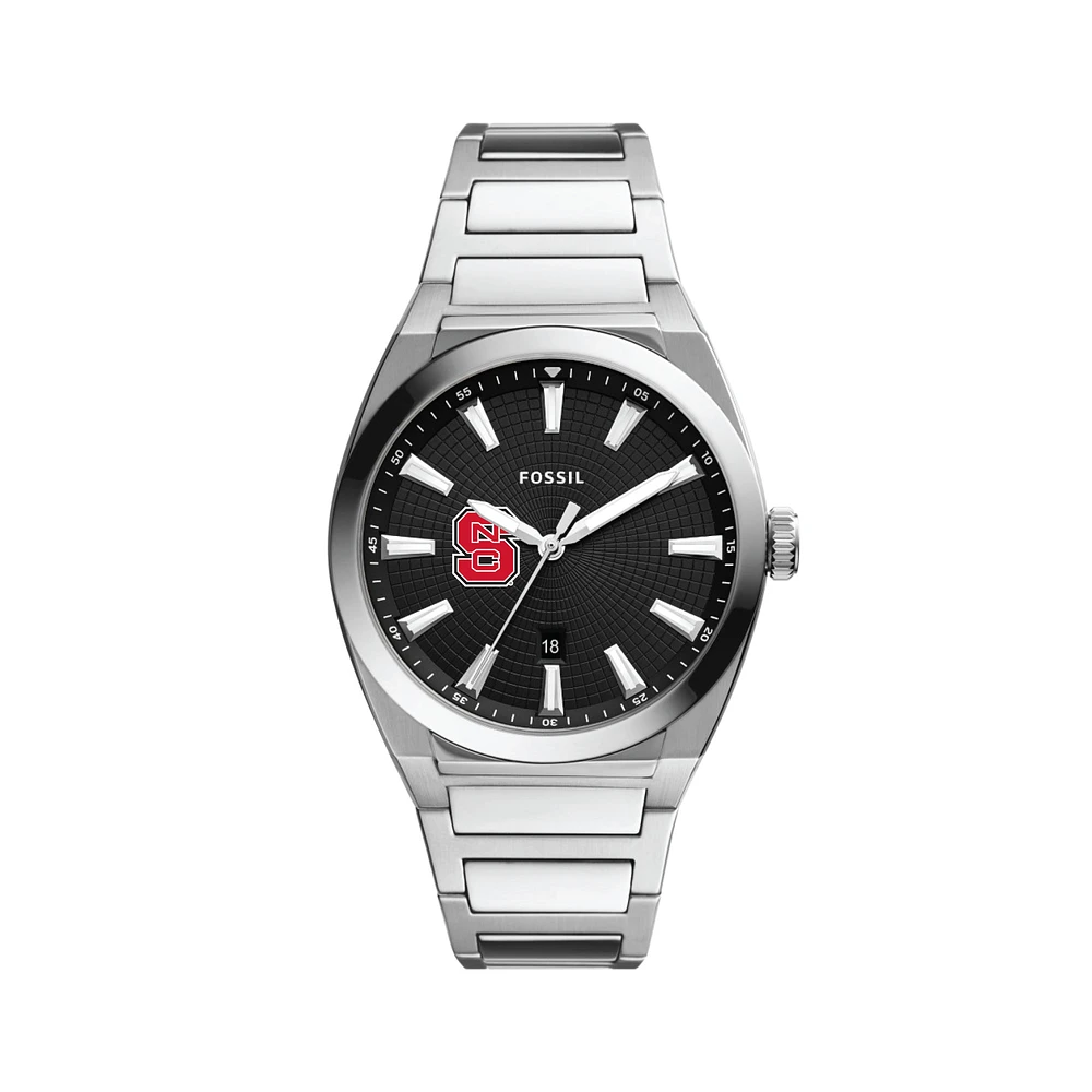 Men's Fossil Black NC State Wolfpack Everett Stainless Steel Watch