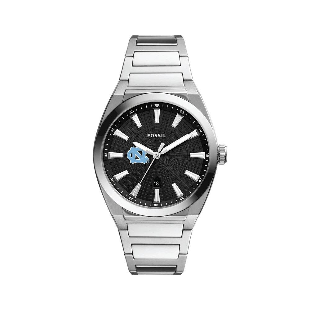 Men's Fossil Black North Carolina Tar Heels Everett Stainless Steel Watch