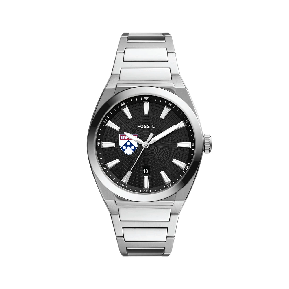 Men's Fossil Black Pennsylvania Quakers Everett Stainless Steel Watch
