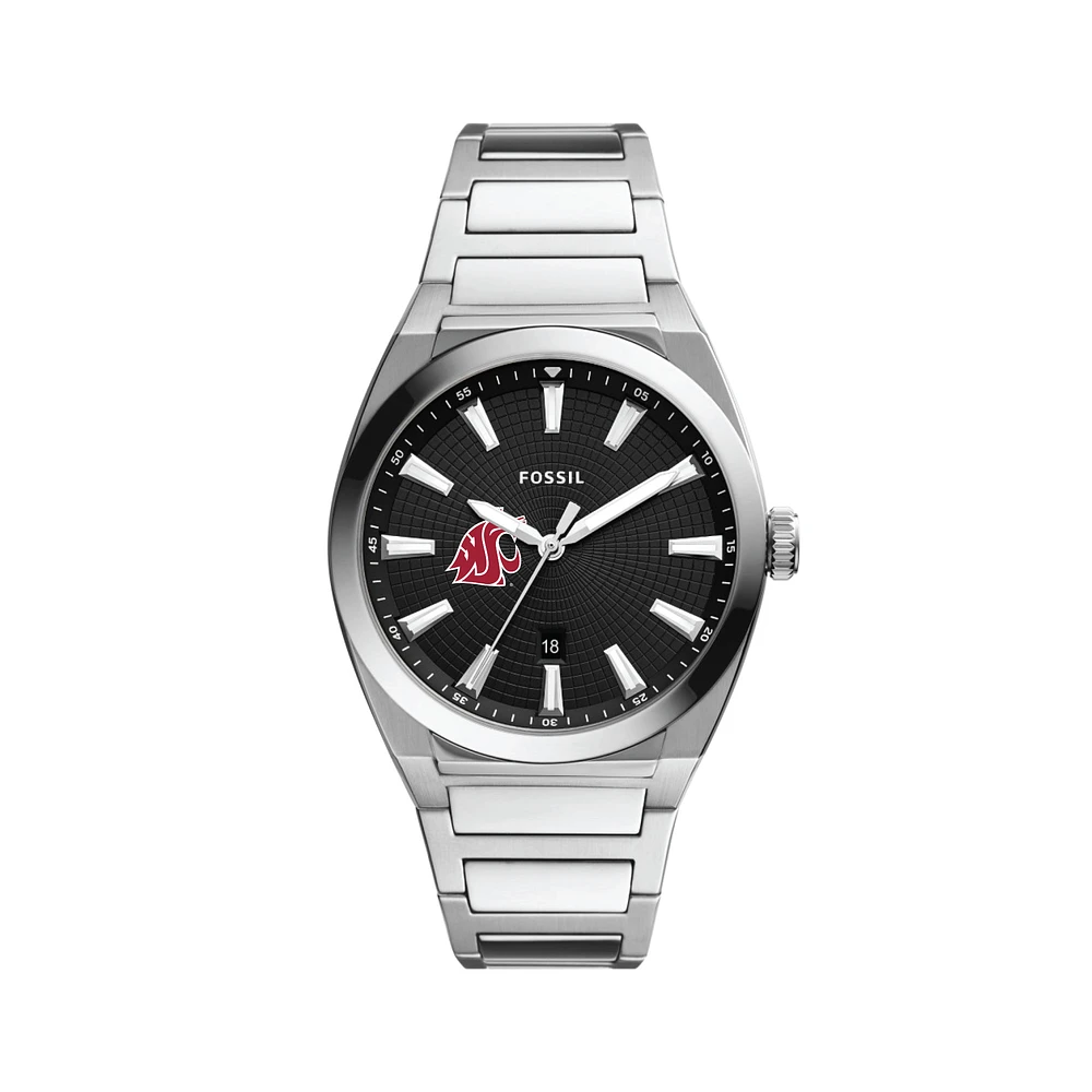 Men's Fossil Black Washington State Cougars Everett Stainless Steel Watch