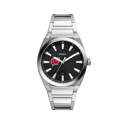 Men's Fossil Black Wisconsin Badgers Everett Stainless Steel Watch