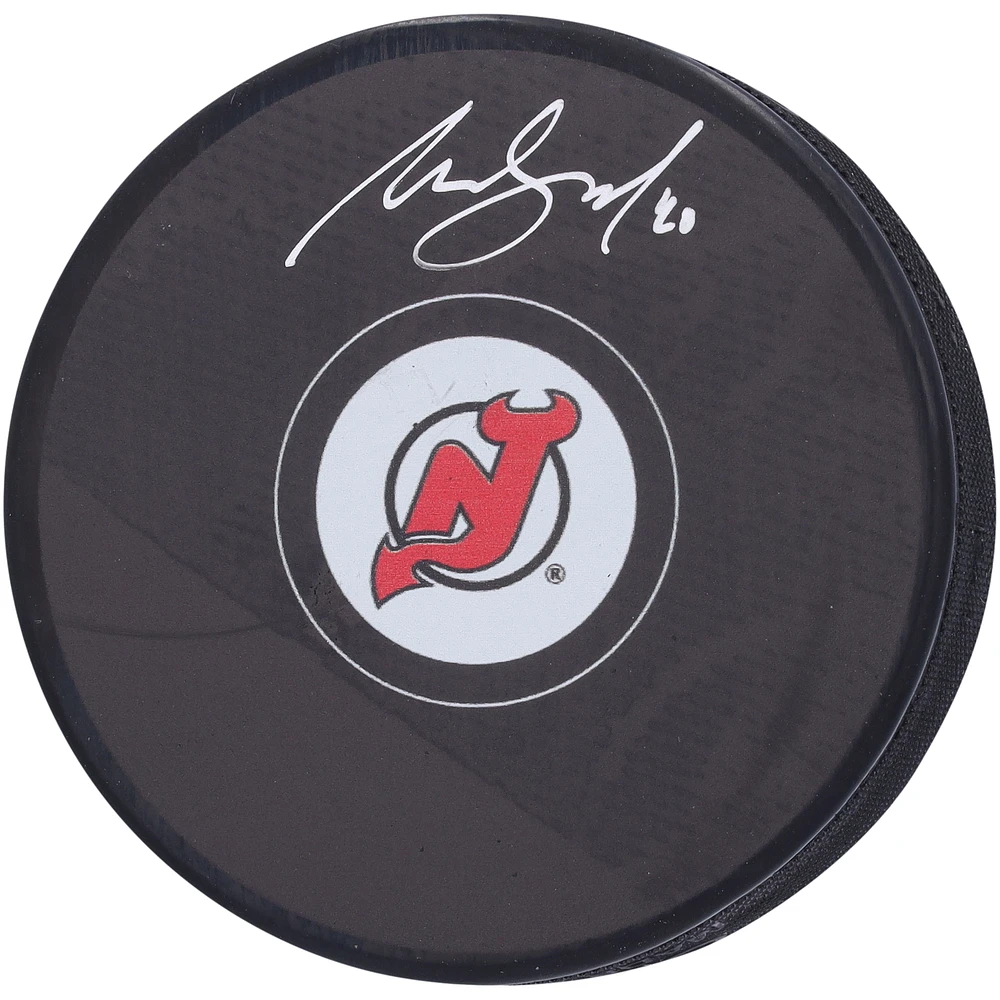 Akira Schmid New Jersey Devils Autographed Hockey Puck