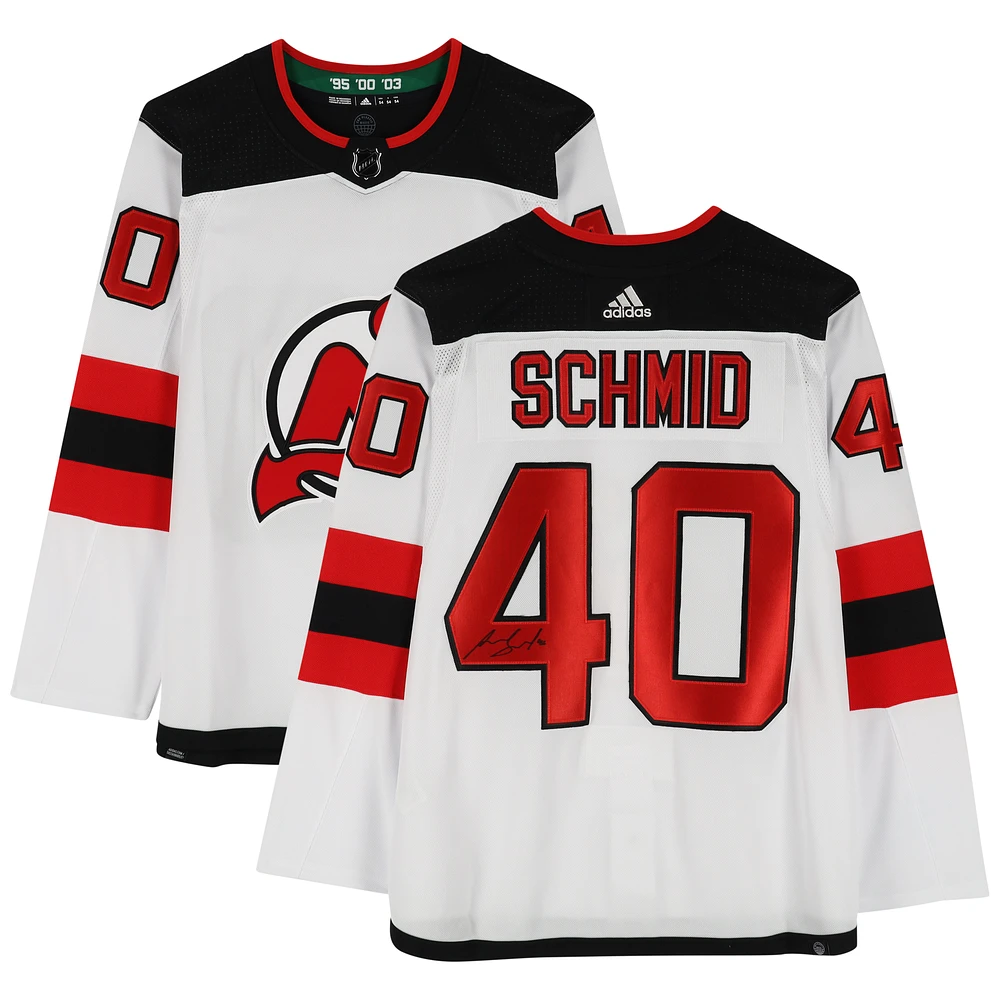 Akira Schmid New Jersey Devils Autographed White adidas Authentic Jersey