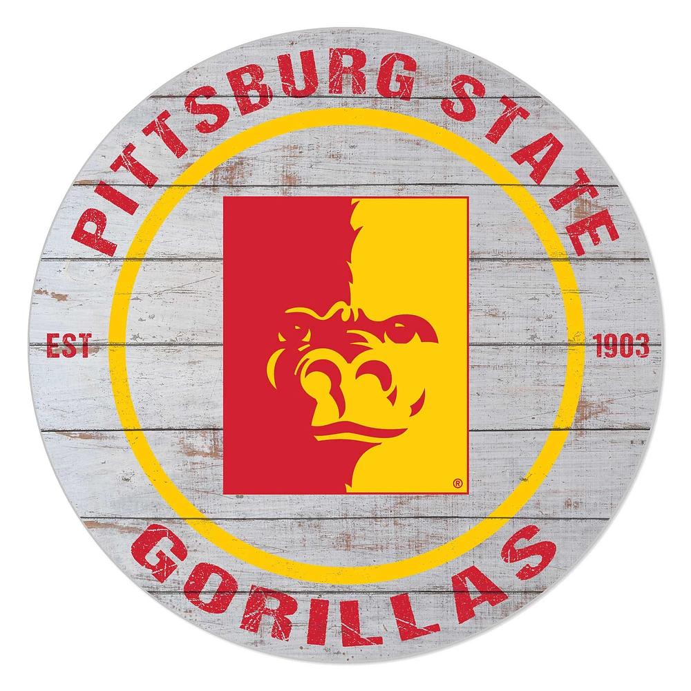 Pittsburg State Gorillas 20'' x 20'' Indoor/Outdoor Weathered Circle Sign